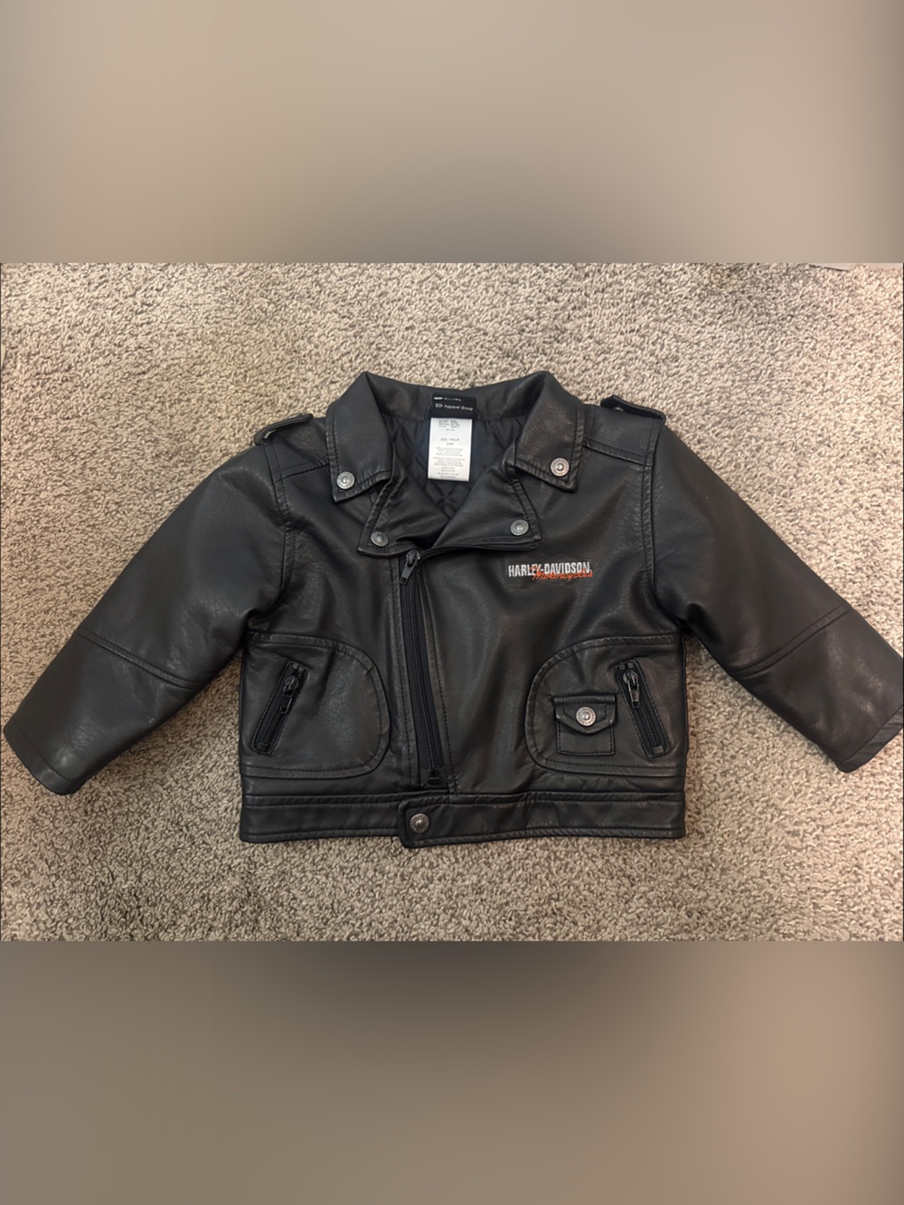 Harley-Davidson Kids Black Faux Leather Moto Jacket with Logo